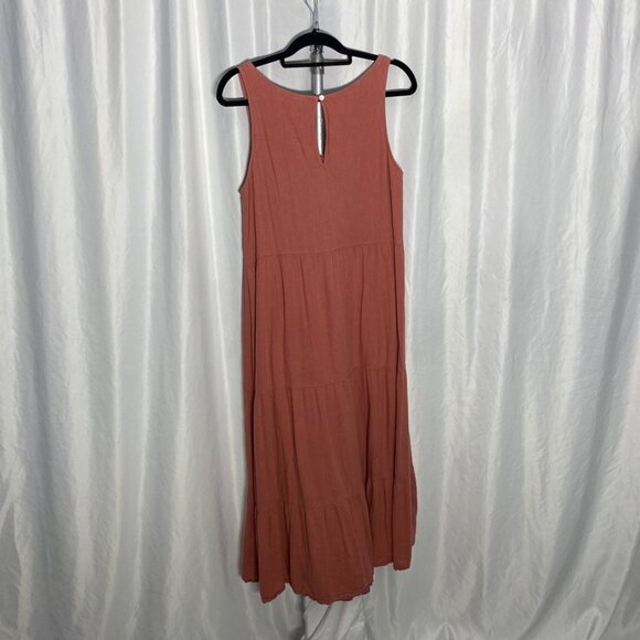 Nicole Miller New York Tiered Linen Blend Dress Mauve Sleeveless L - Picture 5 of 15